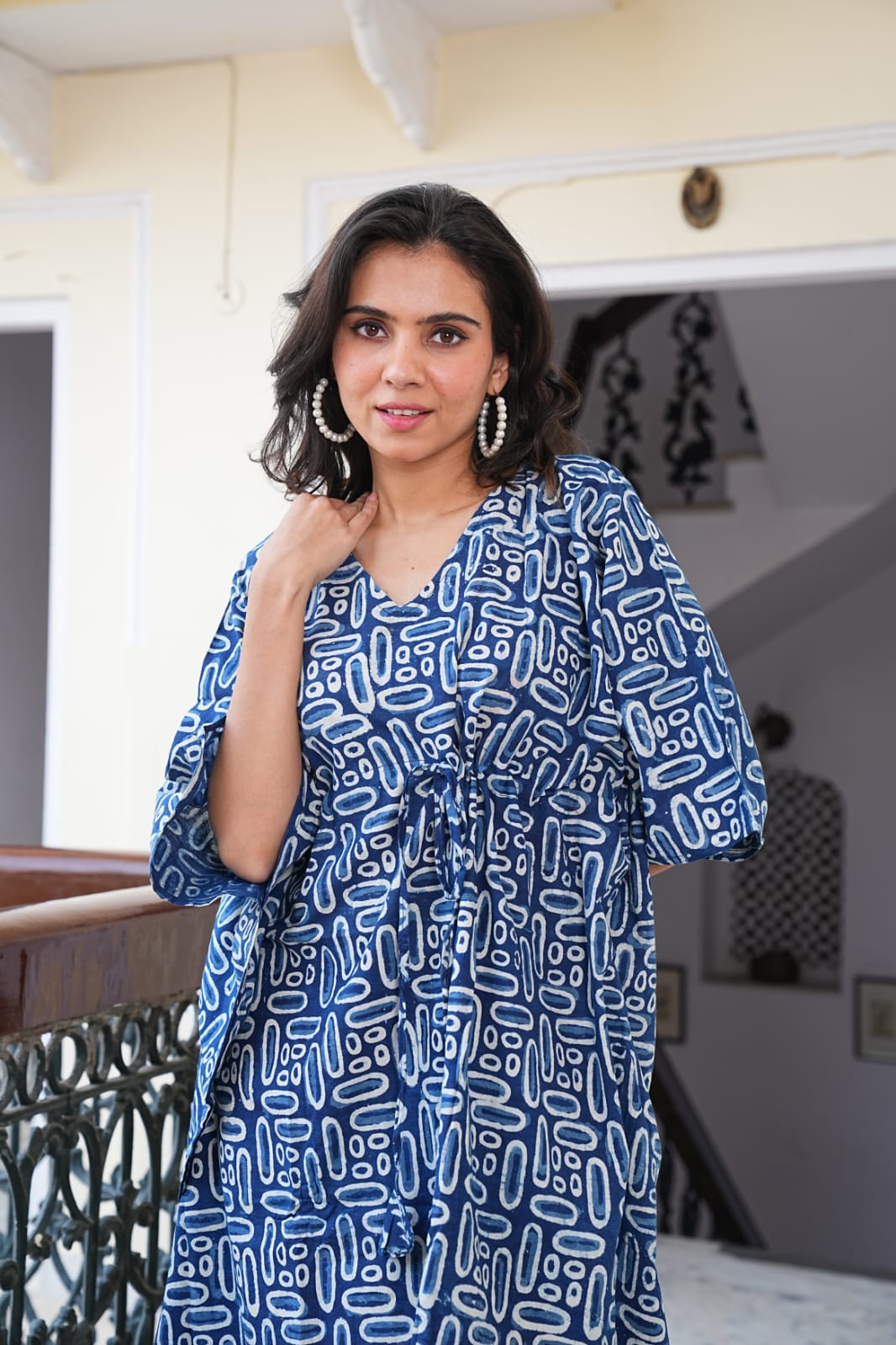 Hand Block Printed Short Kaftan Dress