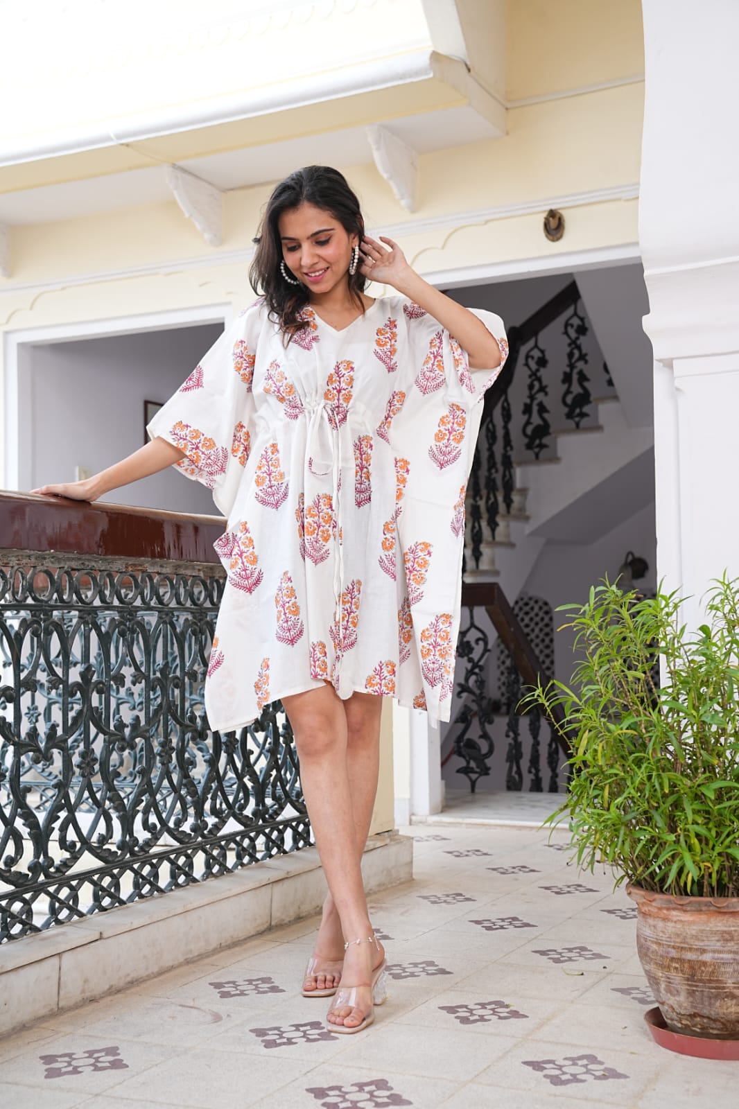 Hand Block Printed Short Kaftan Dress