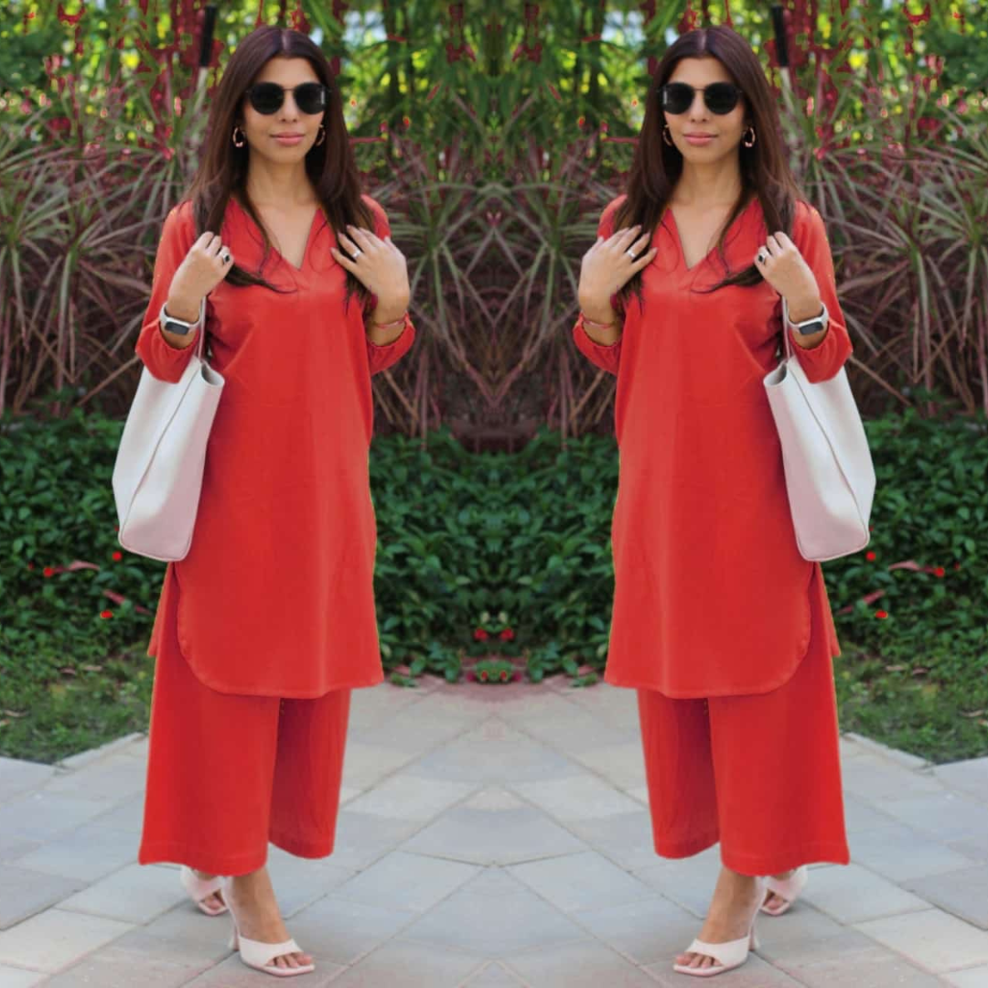 Mul Cotton Co-ord Set Red