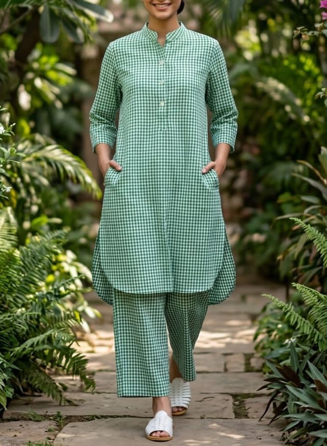 Checks Print Kurta Set