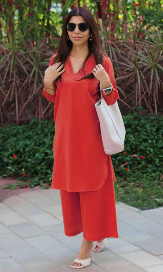 Mul Cotton Co-ord Set Red