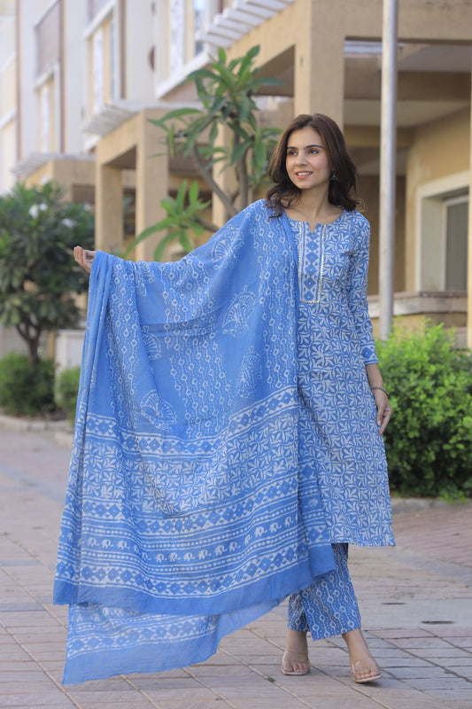 Block Print Kurta-Dupatta-Pant Set