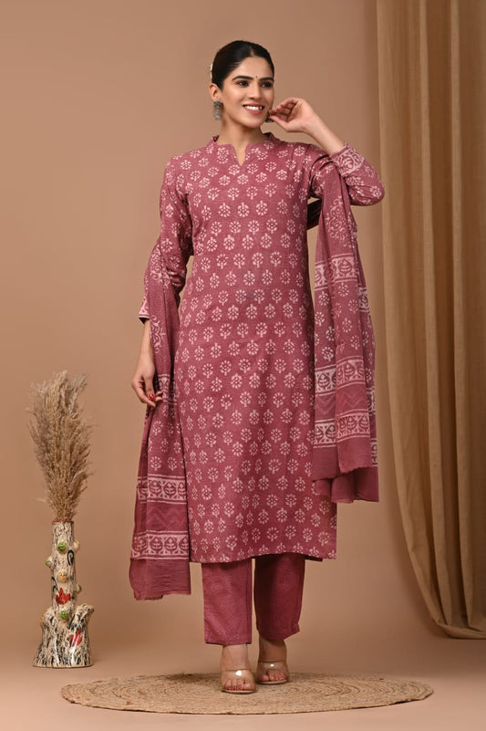 Block Print Kurta-Dupatta-Pant Set