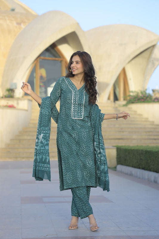 Block Print Kurta-Dupatta-Pant Set