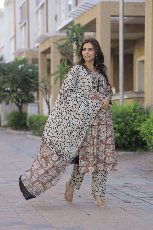 Block Print Kurta-Dupatta-Pant Set