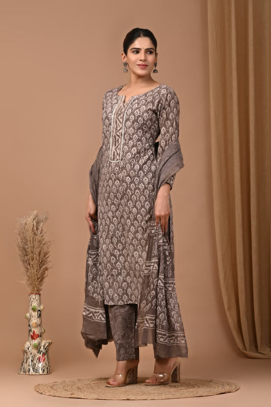 Block Print Kurta-Dupatta-Pant Set