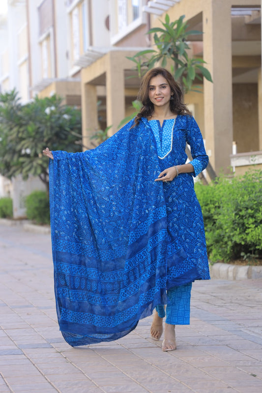 Block Print Kurta-Dupatta-Pant Set