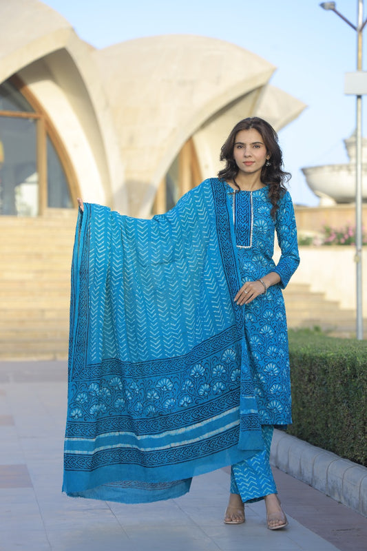 Block Print Kurta-Dupatta-Pant Set