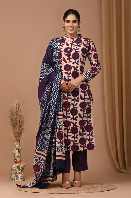 Block Print Kurta-Dupatta-Pant Set