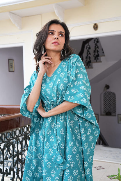 Hand Block Printed Short Kaftan Dress
