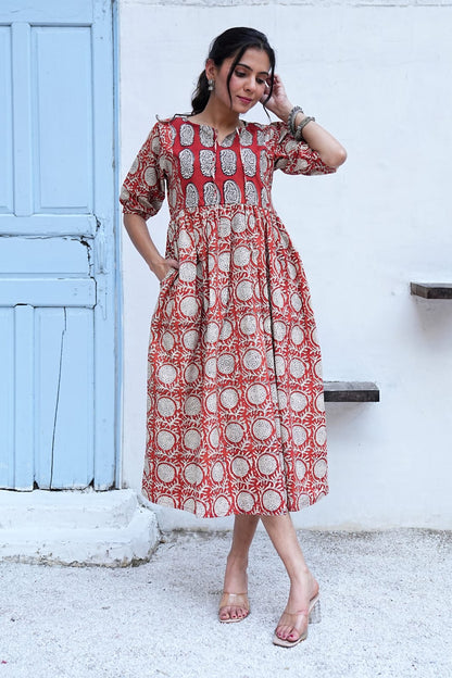 Bagru Hand-Block Printed Dress