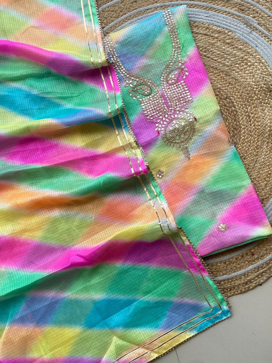 Unstitched Leheriya kurta