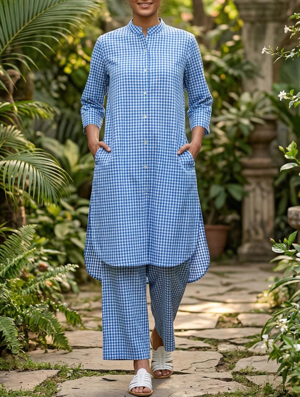 Checks Print Kurta Set
