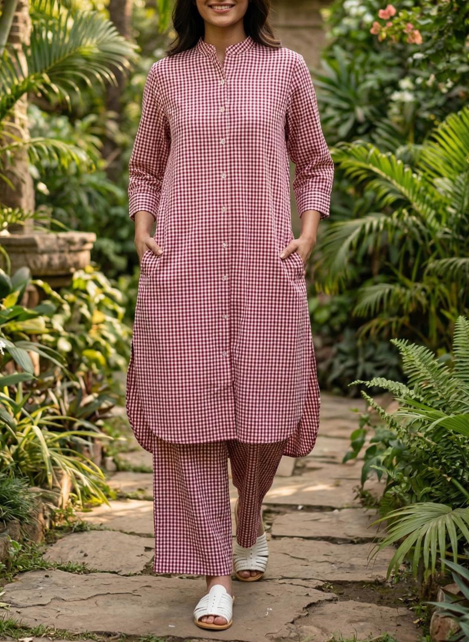Checks Print Kurta Set