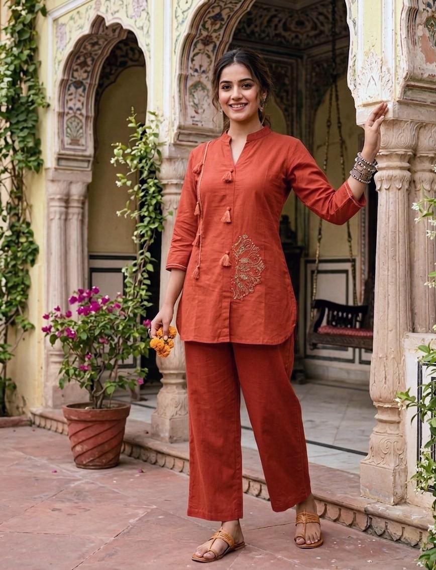 Embroidered Cotton Co-Ord Set