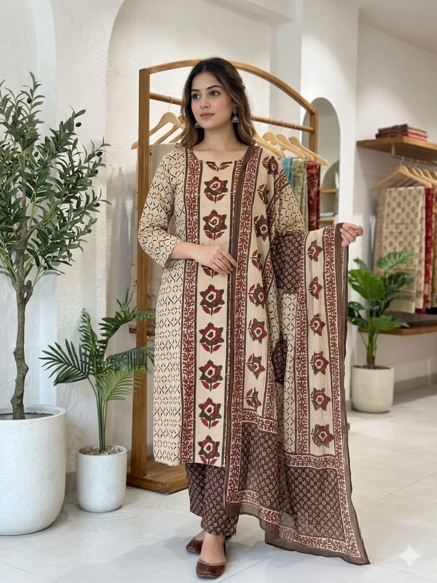 Cotton Block Print Kurta Set